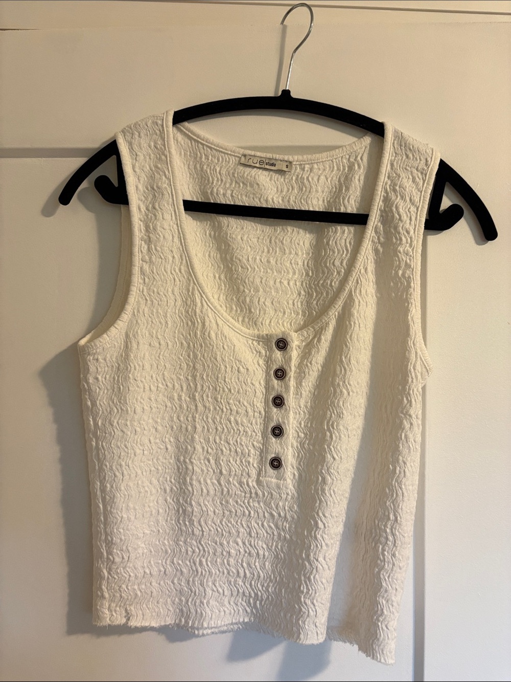 Vintage White Textured Scoop Neck Henley Tank